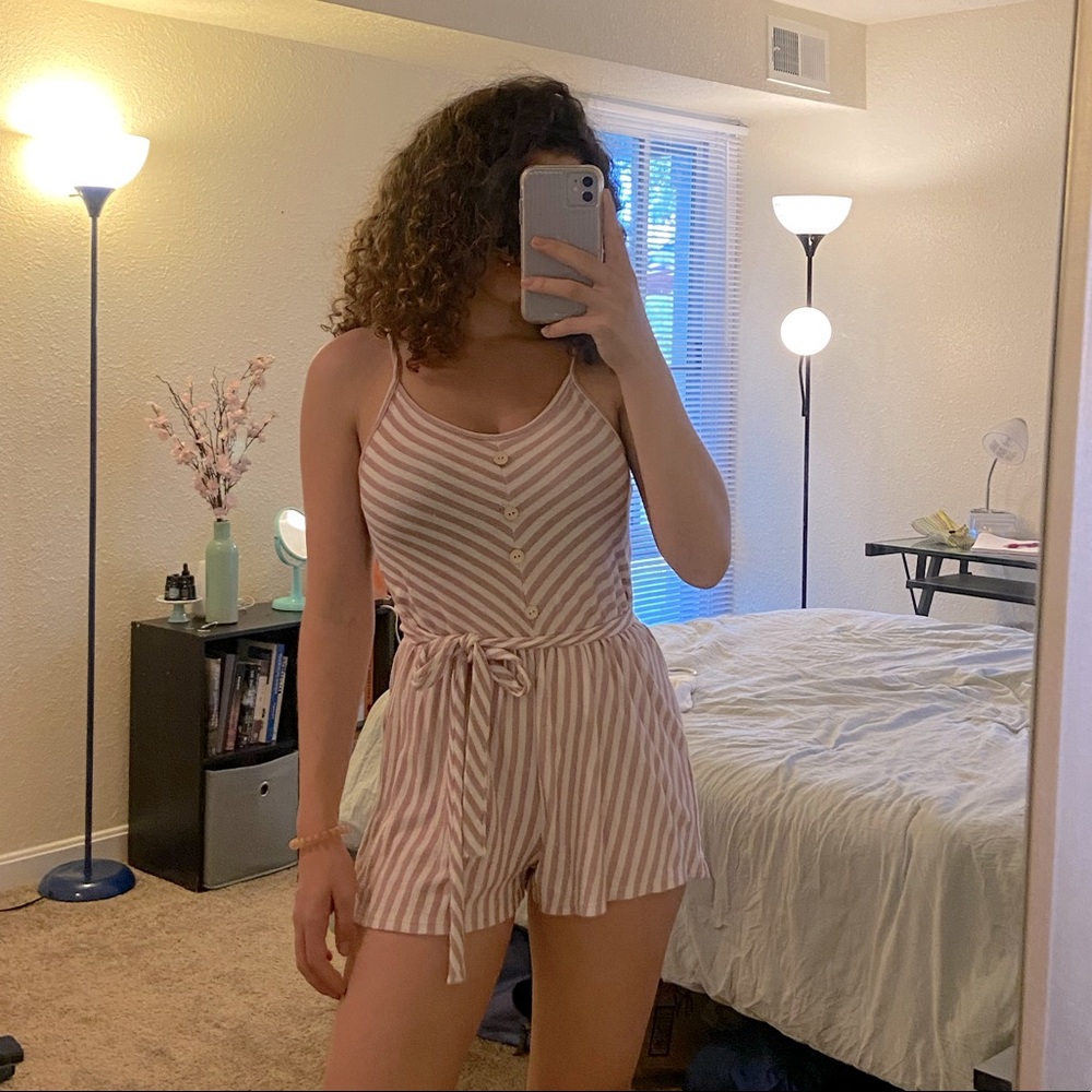 Pink stripe short romper